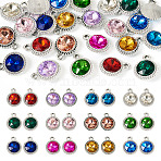 24Pcs 12 Colors K5 Glass Pendants, Flat Round, Faceted, with Alloy Findings, Platinum, 17~17.7x14x5.2~6mm, Hole: 2mm, 2pcs/color(FIND-TA0007-92P)
