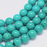 Natural Magnesite Round Bead Strands, Dyed & Heated, Medium Turquoise, 14mm, Hole: 2mm, about 28pcs/strand, 15.55 inch(TURQ-E022-38B-14mm)