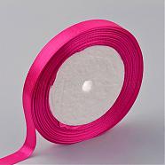Single Face Satin Ribbon, Polyester Ribbon, Deep Pink, Size: about 5/8 inch(16mm) wide, 25yards/roll(22.86m/roll), 250yards/group(228.6m/group), 10rolls/group(SRIB-Y028)