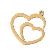 304 Stainless Steel Pendants, Laser Cut, Double Heart Charm, Real 18K Gold Plated, 20.5x19.5x1mm, Hole: 1.5mm(STAS-S139-05G)