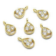 Brass Charms, with Cubic Zirconia, Cadmium Free & Nickel Free & Lead Free, Teardrop, Clear, Real 18K Gold Plated, 13x8x3mm, Hole: 1.5mm(ZIRC-J040-34G-01-NR)