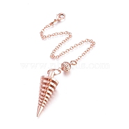 Brass Coil Dowsing Pendulums, Spiral Pendulum, with Lobster Claw Clasps, Cone, Rose Gold, 225x2.5mm(KK-K239-01RG)