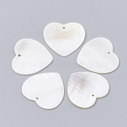 Freshwater Shell Pendants, Heart, Seashell Color, 26~27x27~28x1~2mm, Hole: 1mm(SHEL-S269-76)
