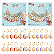 Alloy Enamel Rabbit & Moon Pendant Locking Stitch Markers, 304 Stainless Steel Clasp Stitch Marker, Mixed Color, 32mm, 6 colors, 2pcs/color, 12pcs/set(HJEW-AB00027)