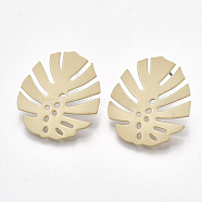 Iron Stud Earrings, with Steel Pins, Tropical Theme, Monstera Leaf, Matte Gold Color, 28x25mm, Pin: 0.7mm(IFIN-T010-09)