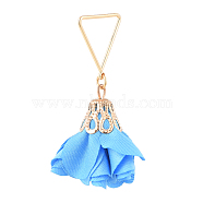 Handmade Cloth Pendants, with Golden Plated Alloy Findings and Triangle Brass Findings, Flower, Cornflower Blue, 44mm, Hole: 12x14mm(PALLOY-JF00448-04)