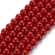 Glass Beads Strands, Imitation Jade, Round, Red, 8mm, Hole: 1.2mm, about 50~51pcs/strand, 15.35 inch(39cm)(GLAA-S192-E-008B)