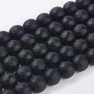 Synthetic Black Stone Beads Strands, Dyed, Faceted, Frosted, Round, Black, 10mm, hole: 1mm, 35pcs/strand, 14.76 inch(X-G-C059-10mm-1)