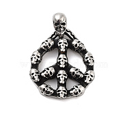 Retro 304 Stainless Steel Big Pendants, Peace Sign with Skull Charm, Antique Silver, 50x34.5x12.5mm, Hole: 5.5x6mm(STAS-I205-33AS)