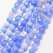 Natural Fire Crackle Agate Bead Strands, Round, Grade A, Faceted, Dyed & Heated, Cornflower Blue, 8mm, Hole: 1mm, about 47pcs/strand, 15 inch(G-K166-07F-8mm-13)