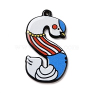 Circus Theme Printed Acrylic Pendants, Joker, Letter Charm, Letter S, 34.5x19x2mm, Hole: 1mm(OACR-D008-06S)