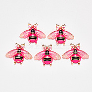 Transparent Acrylic Pendants, with Plated Bottom, Bees, Deep Pink, 26.5x32.5x4mm, Hole: 1mm(X-TACR-R140-07D)