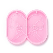 Food Grade Pendant Silicone Bust Statue Molds, for Earring Makings, Bakeware Tools, For DIY Cake Decoration, Chocolate, Candy Mold, Oval with Woman Pattern, Pink, 42.5x50x5mm, Hole: 1.7mm, Inner Diameter: 40x23mm(DIY-D050-20)