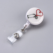 ABS Plastic Retractable Badge Reel, Card Holders, with Iron Alligator Clips, Flat Round, White, 85x32x25.5~32.5mm, Hole: 7mm(X-AJEW-WH0121-50D)
