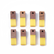 Resin & Walnut Wood Pendants, Rectangle, Gold, 17x5.5x3~3.5mm, Hole: 1.5mm(RESI-S358-19A)