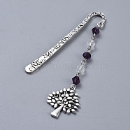 Alloy Bookmarks, with Glass Beads, Tree, Antique Silver, Purple, 101.5mm(AJEW-JK00150-01)