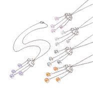 201 Stainless Steel Cloud with Glass Tassel Pendant Necklace for Women , Mixed Color, 17.40''(44.2cm)(NJEW-JN04274)