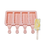 Food Grade DIY Rectangle Ice-cream Silicone Molds, Ice Pop Molds, for Making Ice Cream, 4 Cavities, Light Salmon, 129x180x23mm, Inner Diameter: 69x33mm(DIY-D062-02C)