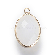 Glass Pendants, with Brass Findings, Faceted, Oval, WhiteSmoke, 15.5x10.5x4mm, Hole: 2mm(GLAA-S113-D-06)