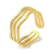 304 Stainless Steel Triple Lines Open Cuff Ring, Wave, Golden, US Size 7 1/2(17.7mm)(RJEW-C067-07G)