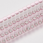 Electrophoresis Brass Rhinestone Strass Chains, Crystal Rhinestone Cup Chains, with Spool, Pink, SS6.5 Rhinestone: 2~2.1mm, about 10yards/roll(CHC-Q009-SS6.5-A02)