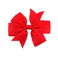 Grosgrain Bowknot Alligator Hair Clips, with Iron Alligator Clips, Platinum, Red, 80mm(OHAR-Q108-10)