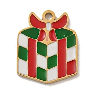 Christmas Theme 304 Stainless Steel Enamel Charms, Real 14K Gold Plated, Box, 12x10x1mm, Hole: 1mm(STAS-Z093-02D)