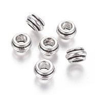 Tibetan Style Alloy Beads, Cadmium Free & Nickel Free & Lead Free, Drum, Antique Silver, 12x7mm, Hole: 7mm(TIBEB-A10319-AS-FF)