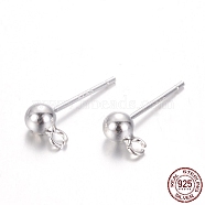 Round 925 Sterling Silver Ear Stud Findings, Earring Posts, Silver, 14~15mm, Hole: 2mm, Pin: 0.7mm(STER-M108-03)