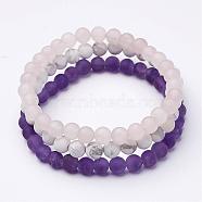 Mixed Gemstone Beaded Stretch Bracelet Sets, Natural Rose Quartz, Howlite and Natural Amethyst, Frosted, 2-1/8 inch(53mm)(BJEW-JB02622)
