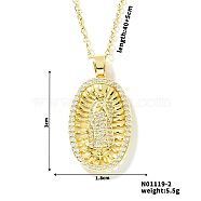 Brass Cubic Zirconia Virgin Mary Pendant Exquisite Jewelry Fashion Necklaces, Golden, Clear, 15.75 inch(40cm)(HR1231-2)