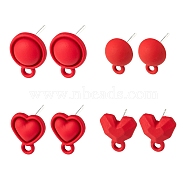 20Pcs 5 Style Spray Painted Alloy Stud Earrings Findings, with 925 Sterling Silver Pins and Loops, Half Round & Flat Round & Heart & Square, Red, 11~13x8~10mm, Hole: 1.8mm, Pin: 0.5mm, 4pcs/style(FIND-LS0001-67)