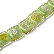 Handmade Gold Sand and Silver Sand Lampwork Beads, Square, Light Green, 12.5~13x12x6~6.5mm, Hole: 1~1.2mm(FOIL-C001-01A-10)