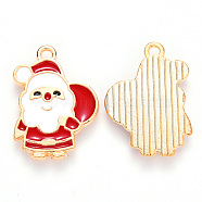 Alloy Enamel Pendants, for Christmas, Flat Back, Santa Claus, Light Gold, Red, 22x16x1mm, Hole: 1.4mm(ENAM-S121-003)