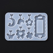 DIY Pendant Silicone Molds, Resin Casting Molds, For UV Resin, Epoxy Resin Jewelry Making, Moon & Flower & Butterfly & Heart & Rectangle, White, 122x80x7mm, Inner Diametr: 24~71x18~33mm(X-DIY-B035-04)