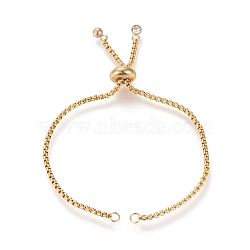 Adjustable 304 Stainless Steel Slider Bracelet/Bolo Bracelets Making, with Box Chains and Rhinestone, Crystal, Golden, 9-1/8 inch(23.2cm), 2mm(X-STAS-I153-03G-01)