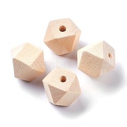 Faceted Unfinished Wood Beads, Natural Wooden Beads, Polygon, PapayaWhip, 13.5x14mm, Hole: 3mm(WOOD-WH0014-01-B)