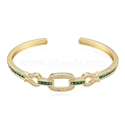Cubic Zirconia Oval & Fish Open Cuff Bangle, Real 18K Gold Plated Brass Jewelry for Women, Green, Inner Diameter: 2-1/8x2-1/2 inch(5.4x6.4cm)(BJEW-G651-06G-03)