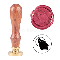 DIY Scrapbook, Brass Wax Seal Stamp and Wood Handle Sets, Wolf, Golden, 8.95cm, Stamps: 2.55x1.45cm(AJEW-WH0096-81B)