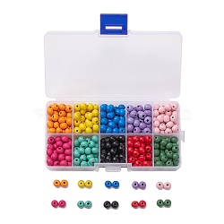 10 Colors Eco-Friendly Wood Beads Sets, Round, Dyed, Mixed Color, 7x6mm, Hole: 2mm, about 340~350pcs/box(WOOD-YW0001-01)