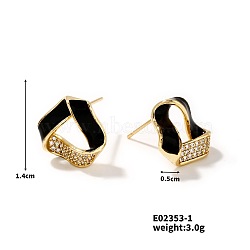 Shiny Fashionable Geometric Triangle Earrings with Diamonds, Black, Golden, 14x5mm(PK5710-1)