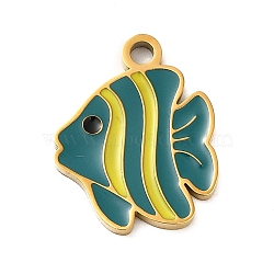 Ion Plating(IP) 304 Stainless Steel Enamel Pendants, Laser Cut, Fish Charm, Real 18K Gold Plated, 16x13x1.5mm, Hole: 1.8mm(STAS-Q301-07G)