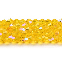 Transparent Electroplate Glass Beads Strands, AB Color Plated, Faceted, Bicone, Gold, 2mm, about 162~185pcs/strand, 12.76~14.61 inch(32.4~37.1cm)(GLAA-F029-2mm-D22)