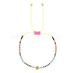 Cross & Glass Seed Braided Bead Bracelet, Adjustable Bracelet, Yellow, no size(KG3745-3)