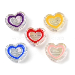 UV Plating Acrylic Beads, Iridescent, with Enamel, Heart, Mixed Color, 19.5x22.5x8mm, Hole: 2.8mm(X-OACR-K005-23)