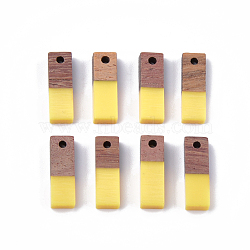 Resin & Walnut Wood Pendants, Rectangle, Gold, 17x5.5x3~3.5mm, Hole: 1.5mm(RESI-S358-19A)