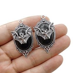 Vampire Bat Shaped Alloy Enamel Pendants, Antique Silver, Black, 43x24mm(PW-WGA369A-02)