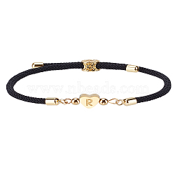 1Pc Adjustable Nylon Cord Bracelets for Women Men, with  304 Stainless Steel + Brass Heart with Letter Jewelry, Lead Free & Nickel Free & Cadmium Free, Letter R, Inner Diameter: 2-1/2~2-5/8 inch(6.35~6.75cm), heart: 7x8mm(BJEW-LP0001-30R)
