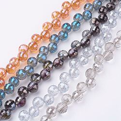 Electroplate Glass Bead Strands, Round, Faceted, Mixed Color, 9.5mm, Hole: 1mm, about 100pcs/strand, 33.8 inch(86cm)(EGLA-G016-03)