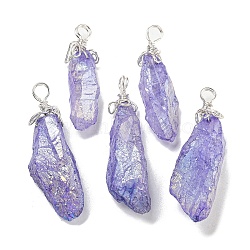 Electroplated Raw Rough Natural Quartz Crystal Big Pendants, Nuggets Charms with Copper Wire Loops, Silver, Lilac, 40~48x13~23x10~20mm, Hole: 4.5~5mm(G-A229-02P-06)